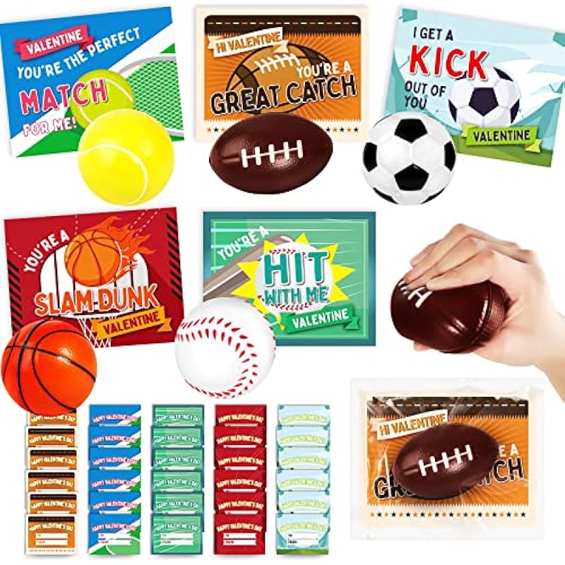 OCHIDO 30Pcs Valentine's Greeting Cards with Sports Stress Balls Kits: The Perfect Kids' Valentine's Gift