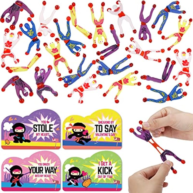 DG-Direct 28 Packs Valentine's Day Cards with Sticky Wall Climbing Men Ninja Toys: A Perfect Gift for Kids