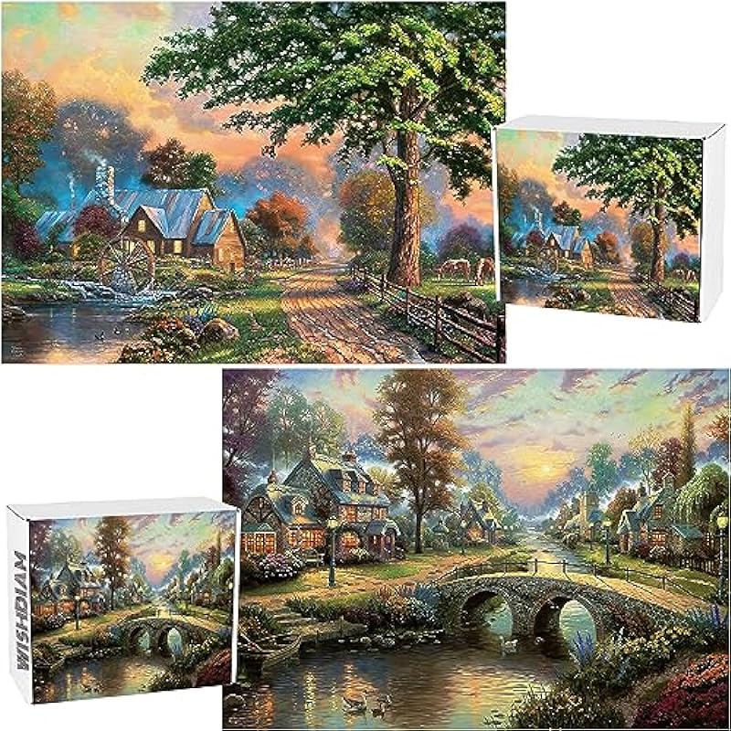 Thomas & Kinkade Jigsaw Puzzles Review: Simpler Times & Sunset on Lamplight Lane