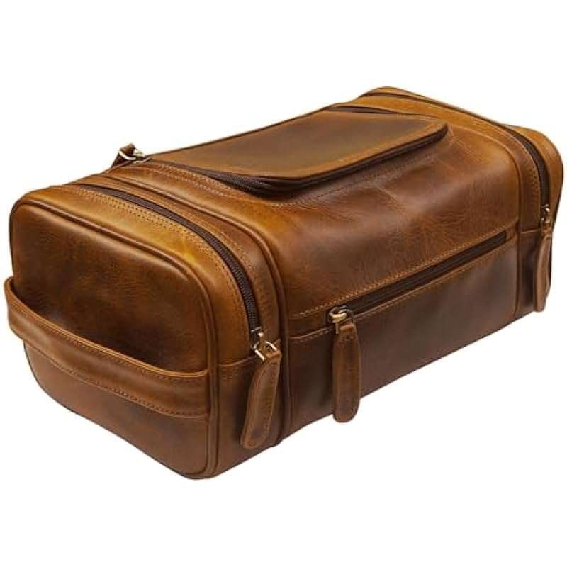 Leather Toiletry Bag For Men Women Dopp Kit by ELIZO - A Traveler's Essential