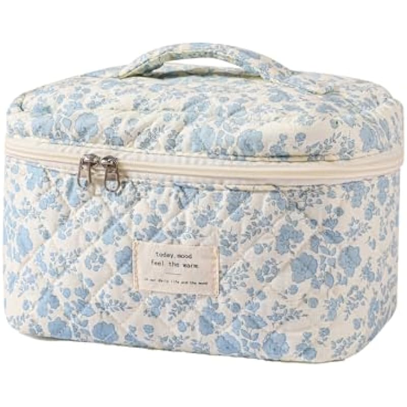 Uekeboag Large Travel Quilted Makeup Bag - Floral Elegance