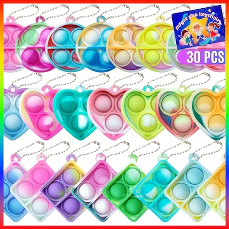 ONKULL® Pop Fidget Keychain Mini Toys Bulk Pack - The Ultimate Party Favor and Stress Reliever for Kids