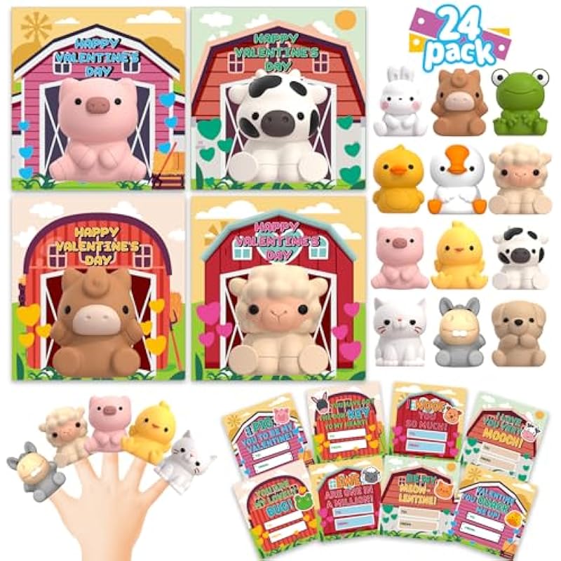 24 Pack Valentine's Day Cards and Farm Animal Toys by Shemira: A Heartwarming Review